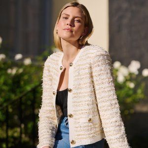 NEW  Express Metallic Novelty Button Front Sweater Jacket - Size SMALL